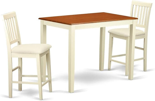 East West Furniture YAVN3-WHI-C 3 Piece Kitchen Counter Height Dining Table Set Contains a Rectangle Pub Table and 2 Linen Fabric Upholstered Chairs, 30x48 Inch, Buttermilk & Cherry