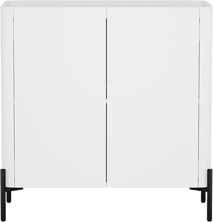 Manhattan Comfort Abbey Accent Cabinet with Doors, Tray Top Design and Adjustable Shelves, Sleek Modern Storage Furniture for Dining Area, Living Room, Bedroom, Entryway, White