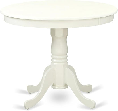 East West Furniture ANAB5-LWH-02 5 Piece Dining Table Set for 4 Includes a Round Kitchen Table with Pedestal and 4 Light Beige Linen Fabric Upholstered Chairs, 36x36 Inch, Linen White