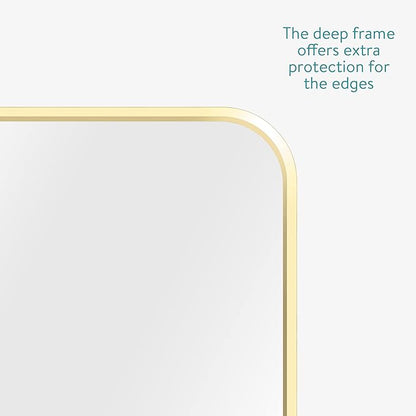 Navaris Rectangular Wall Mirror - 40 x 50 cm (16 x 20 in) Wall-Mounted Mirror with Gold Metal Frame - for Living Room Bedroom Bathroom - Horizontal or Vertical