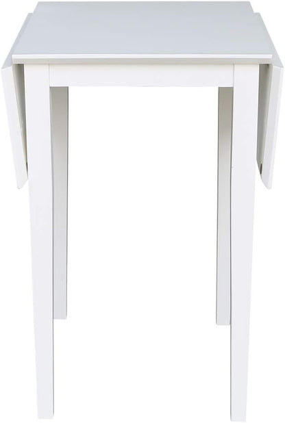 IC International Concepts, Solid Wood Small Drop Leaf Dining Table, Solid Real Wood, Sturdy Parawood, White