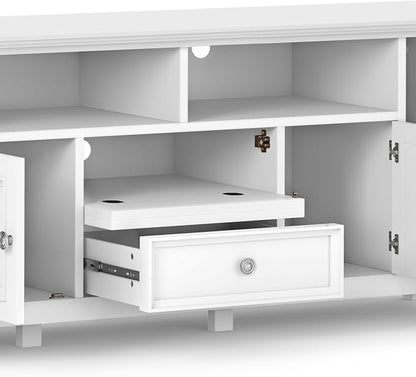 SIMPLIHOME Amherst 72-inch Wide Solid Wood TV Stand in White, Transitional-Style Media Console for Living Room with Cable Management and Adjustable Shelves, Fits 80" TVs