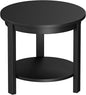Small Round Wood Coffee Table with Storage Shelf, Living Room Side Table for Couch Sofa, 22 x 20 Inches, 3-Tier Mid Century Modern Wooden End Table for Bedroom, Black