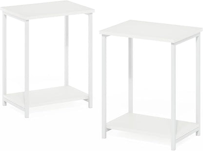 Furinno Simplistic Industrial Metal Frame End Table, 2-Pack, White/White