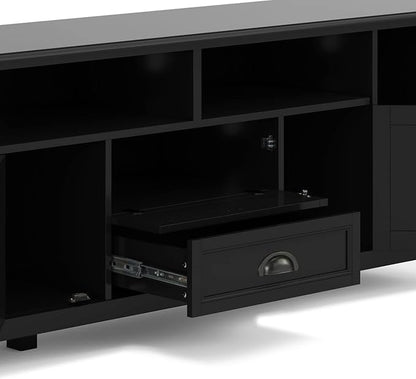 SIMPLIHOME Burlington SOLID WOOD 72 Inch Wide Transitional TV Media Stand in Black for TVs up to 80 Inches, For the Living Room and Entertainment Center