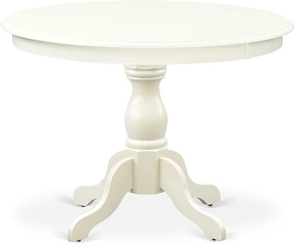 East West Furniture HBBO5-LWH-W 5 Piece Dining Room Furniture Set Includes a Round Kitchen Table with Pedestal and 4 Dining Chairs, 42x42 Inch, Linen White