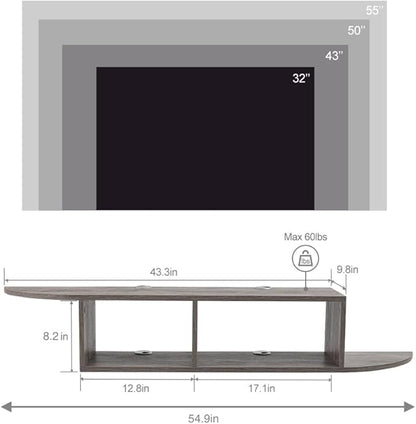 Floating TV Stand, Wall Mounted Entertainment Center and Cabinet Shelf, TV Console with Storage, Media Console for DVD Player, Space-Saving Under TV Shelf for Bedroom, Living Room (Grey)