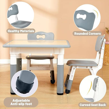 FUNLIO Adjustable Kids Chair (1pc), 3 Level Height Adjustable Toddler Chair for Ages 3-8, Sturdy Child Chairs with Maximum Bearing 220lbs, for Classrooms/Daycares/Homes, CPC & CE Approved - Gray
