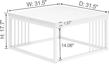 FOLUBAN White Coffee Table, Modern Rustic Wood and Metal Center Table, Industrial Simple Cocktail Tea Table for Living Room, 31.5 Inch