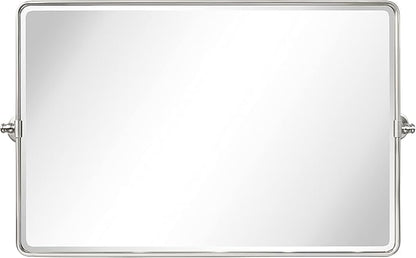 TEHOME 24 x 38'' Horizontal Farmhouse Brush Nickel Metal Framed Pivot Rectangle Bathroom Mirror Tilting Beveled Vanity Mirrors for Wall
