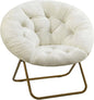 Comfortable Cozy Faux Fur Disc Chair Foldable Feature for Bedroom, Living Room and Dorm, Adult-Sized Relaxation, White