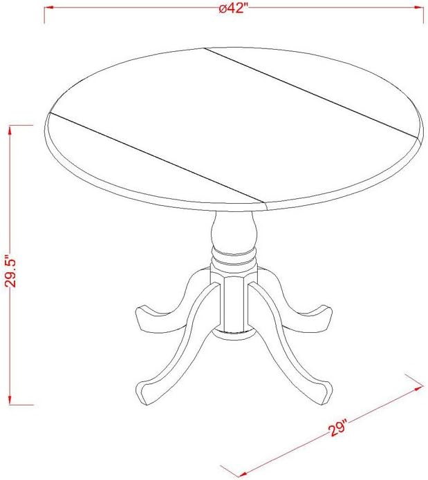 East West Furniture DLAD5-LWH-LC 5 Piece Modern Dining Table Set Includes a Round Wooden Table with Dropleaf and 4 Faux Leather Dining Room Chairs, 42x42 Inch, Linen White