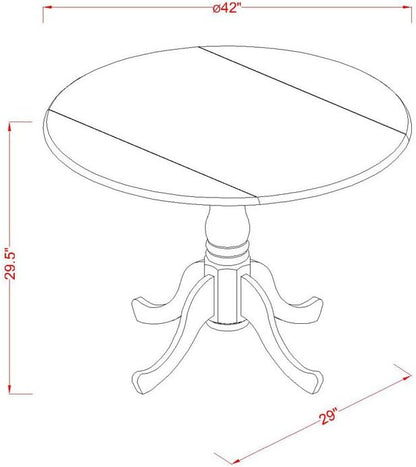 East West Furniture DLAD5-LWH-LC 5 Piece Modern Dining Table Set Includes a Round Wooden Table with Dropleaf and 4 Faux Leather Dining Room Chairs, 42x42 Inch, Linen White