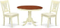 East West Furniture HLPL3-BMK-C 3 Piece Dining Room Furniture Set Contains a Round Kitchen Table with Pedestal and 2 Linen Fabric Upholstered Dining Chairs, 42x42 Inch, Buttermilk & Cherry