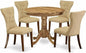 East West Furniture ANGA5-ANA-03 5 Piece Dining Table Set for 4 Includes a Round Kitchen Table with Pedestal and 4 Brown Linen Fabric Upholstered Parson Chairs, 36x36 Inch, Natural
