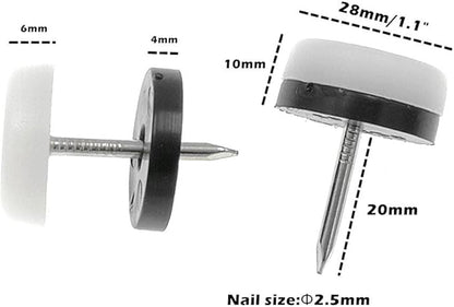ALIMITOPIA 40pcs Furniture Glide Nail-in Thickened Nylon Chair Glide Slider Furniture Pad Floor Protector for Wooden Furniture Chair Tables Leg Feet(Φ28mm or 1.1";White)