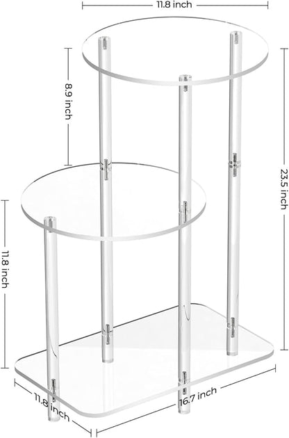 Eglaf Acrylic Round Side Table - 3 Tiers Step End Table - Clear Nightstand Small Bedside Table Accent Entryway Table, for Living Room, Bedroom, Hallway, 16.7'' L x 11.8'' W x 23.5'' H
