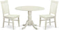 East West Furniture DLWE3-WHI-W 3 Piece Dinette Set for Small Spaces Contains a Round Dining Table with Dropleaf and 2 Dining Room Chairs, 42x42 Inch, Linen White