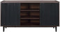Manhattan Comfort Duane 59-Inch Ribbed Mid Century Modern Sideboard, Versatile Dining & Living Room Buffet Table with 3 Adjustable Center Shelves & 2 Side Cabinets, Set of 3, Black