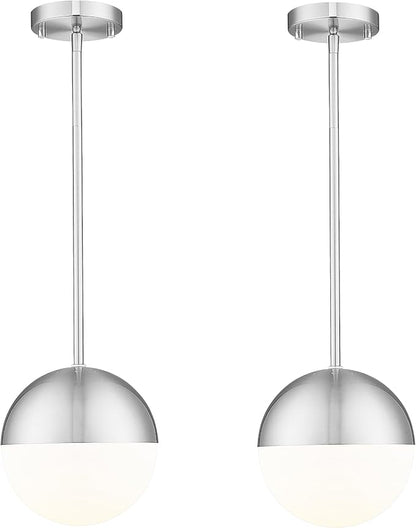 LMS 2 Pack Modern Pendant Lights, Mid Century Brushed Nickel Kitchen Lighting with White Globe Glass Shade, Adjustable Hanging Light Fixtures Ceiling Light for Home Office Dining Room, LMS-186BN2PK