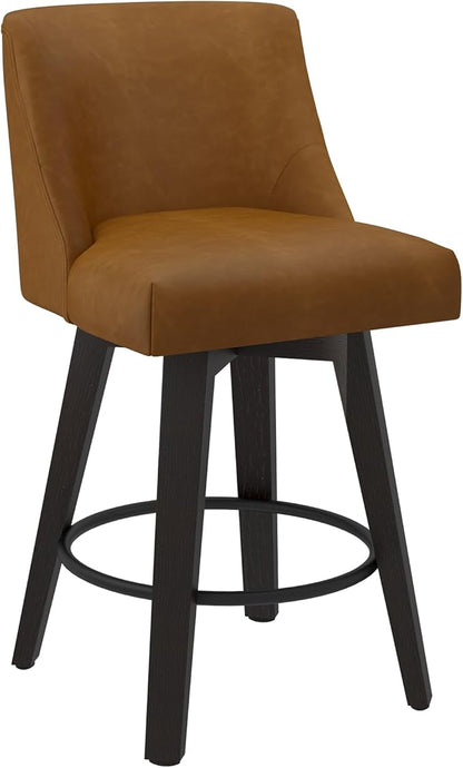 Counter Height Swivel Bar Stools Set of 3, 26 Inch Bar Stools with Footrest, Faux Leather Upholstered Barstools with Back and Solid Wood Legs for Kitchen Island, Dining Room,Pub,Brown