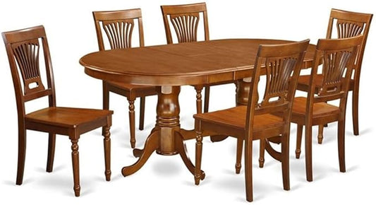 East West Furniture PLAI7-SBR-W 7 Piece Dining Room Furniture Set Consist of an Oval Kitchen Table with Butterfly Leaf and 6 Dining Chairs, 42x78 Inch, Saddle Brown