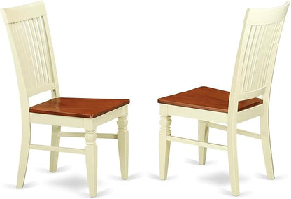 East West Furniture HLWE5-BMK-W 5 Piece Dining Room Table Set Includes a Round Kitchen Table with Pedestal and 4 Dining Chairs, 42x42 Inch, Buttermilk & Cherry
