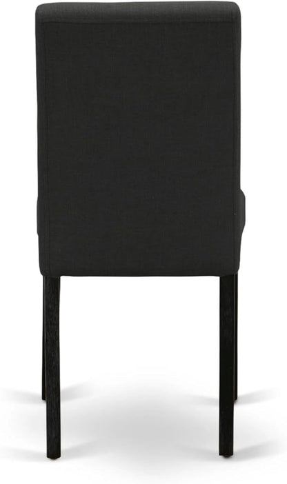 East West Furniture AMAB3-ABK-24 3 Piece Modern Dining Table Set Contains a Round Kitchen Table with Pedestal and 2 Black Color Linen Fabric Upholstered Chairs, 36x36 Inch, Wirebrushed Black