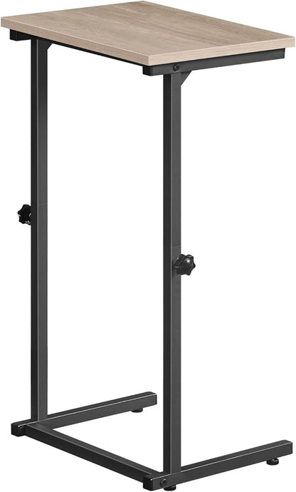 HOOBRO C Shaped End Table, Adjustable Height Side Table for Sofa, Couch Table for Small Space, Slide Under Small Tray Side Table for Living Room, Bedroom, Greige and Black BG71SF01