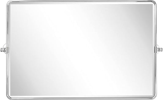 TEHOME 24 x 38'' Horizontal Farmhouse Chrome Metal Framed Pivot Rectangle Bathroom Mirror Tilting Beveled Vanity Mirrors for Wall