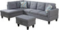 Grey L-Shaped 3-Piece Linen Sofa with Storage Ottoman Set, Sectional Couch Sofa Set for Living Room, Office, Small Space