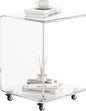 Modern Acrylic Side Table, C-Shaped Sofa Table Nightstand with Storage and Lockable Wheels for Living Room, Bedroom, Office, Bedside, Couch, 13.38" D x 14.17" W x 21.65" H