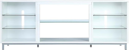 Manhattan Comfort Brighton 60" TV 7 Shelves, Tempered Glass Dividers and Media Wire Management, Modern Free-Standing Entertainment Center for Living Room, Fits up to 56" Television, OneSize, White