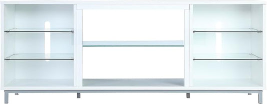Manhattan Comfort Brighton 60" TV 7 Shelves, Tempered Glass Dividers and Media Wire Management, Modern Free-Standing Entertainment Center for Living Room, Fits up to 56" Television, OneSize, White