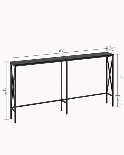 Masupu 63" Console Table, Modern Narrow Long Sofa Table Behind Couch, Skinny Entry Table, Industrial Sofa Table with Metal Frame for Hallway, Living Room, Classic Black…