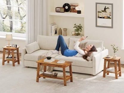 Garvee End Table, Side Table with 2-Tier Storage Shelf, Sofa Table for Small Space, Square Nightstand for Entryway, Farmhouse, Living Room, Easy Assembly, Rustic Brown