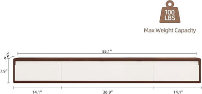 Floating TV Stand High Gloss,55'' Wall-Mounted TV Cabinet,Floating TV Console,Under TV Shelf with 3 Doors for Living Room Bedroom(Walnut+White)