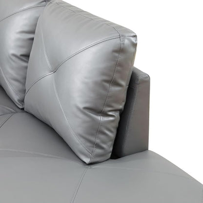 Dark Grey L-Shaped 3-Piece Faux Leather Sofa with Storage Ottoman Set, Sectional Couch Sofa Set for Living Room, Office, Small Space