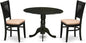 East West Furniture DLVA3-BLK-C 3 Piece Kitchen Table Set for Small Spaces Contains a Round Dining Room Table with Dropleaf and 2 Linen Fabric Upholstered Chairs, 42x42 Inch, Black