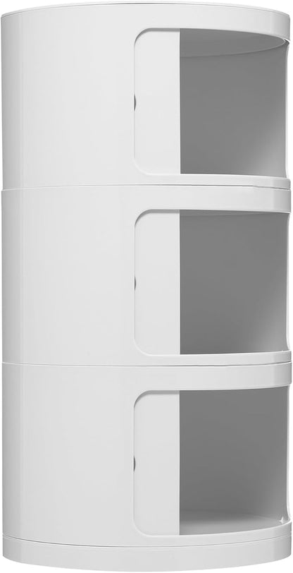 3 Tier Round with Storage, Modern Style Side Table, Multifunctional End Table Storage Cabinet for Living Room, Bedroom, Bathroom (White)