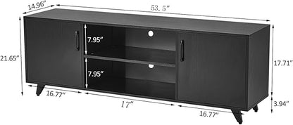 Panana Mid Century TV Stand Entertainment Center with 2 Doors, Wooden Medial Console Table for Living Room Furniture, 53.5" x 15" x 21.7" (Black)