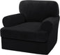 H.VERSAILTEX Sofa Cover 2 Piece T Cushion Armchair Slipcovers Thick Velvet Couch Cover Furniture Protector Stretch T Cushion Sofa Covers for 1 Cushion Couch with 1 Individual T Cushion Covers, Black