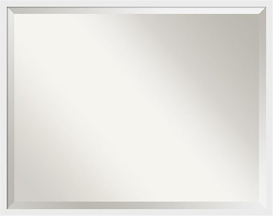 Amanti Art White Bathroom Mirror for Over Sink, 24x30 Incline White Rectangle Vanity Mirror, Large Modern Contemporary Wood Frame, Hangs Horizonally and Vertically, Bathroom Wall Decor, Beveled Edge