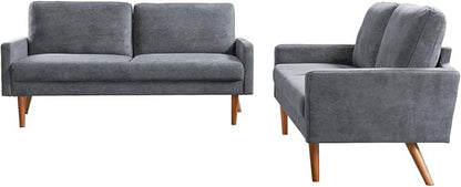 Kent 2 Piece Velvet Sofa and Loveseat Set, European Style with Modern & Vintage Flair, Upholstered 5 Seater Couch, Chic Living Room Furniture Seating for Home, Apartment or Office, Grey