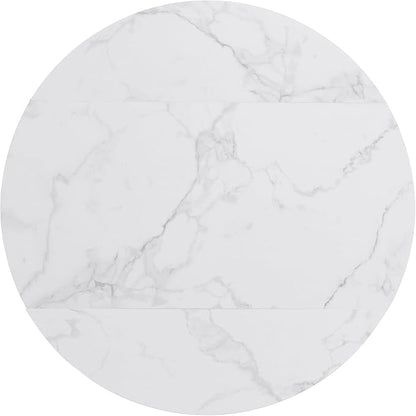 Merax 47.2” Round Dining Table Set for 4, Foldable Kitchen Dining Table with 11.8” Drop Leaves, Faux Marble Top with Golden Frame, 4 Upholstered Chairs (White+Black)