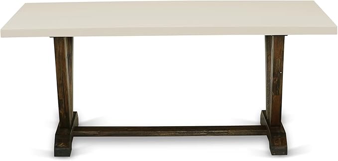 East West Furniture V727MZ748-6 6 Piece Dinette Set Contains a Rectangle Dining Room Table with V-Legs and 4 Coffee Linen Fabric Parson Chairs with a Bench, 40x72 Inch, Multi-Color