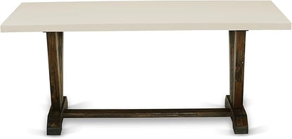 East West Furniture V727VE703-5 5 Piece Dining Room Table Set Includes a Rectangle Dining Table with V-Legs and 4 Brown Linen Fabric Upholstered Parson Chairs, 40x72 Inch, Multi-Color