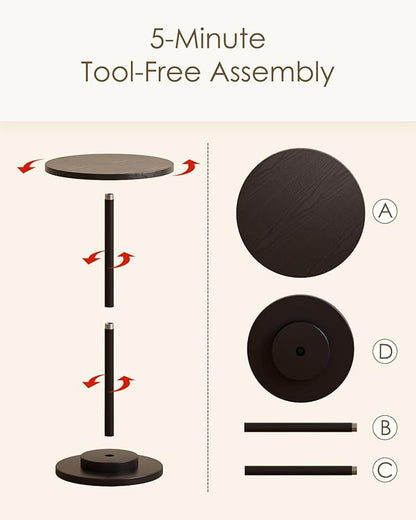 Masupu Drink Table, Round Side Table for Small Spaces, Pedestal Side Table, Small End Table with Metal Base, for Living Room, Bedroom, Bathroom, Black