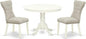 East West Furniture HLGA3-LWH-35 3 Piece Dining Room Table Set Contains a Round Kitchen Table with Pedestal and 2 Doeskin Linen Fabric Parsons Dining Chairs, 42x42 Inch, Linen White
