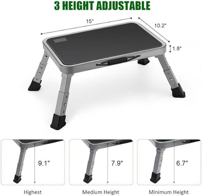 Foldable Step Stool, Adjustable Step Stool with a Non-Slip Platform, Step Ladder with Thick Rubber Feet for Adults or Children in Kitchen, Bedroom, Office, Rv, 330 Lbs Capacity